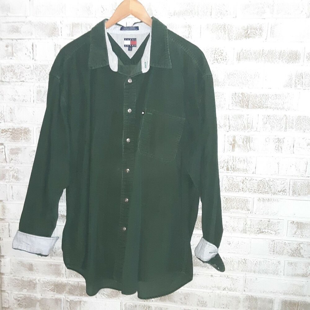 Vintage Tommy Jeans Hunter Green Corduroy button up sz XXL